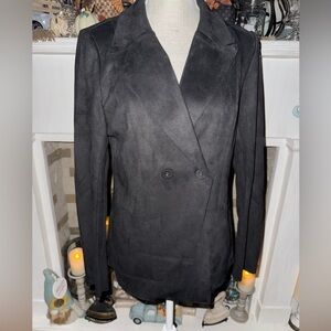 Solitaire for Anthropologie Black Faux Suede Blazer Cardigan Jacket Size M NWT